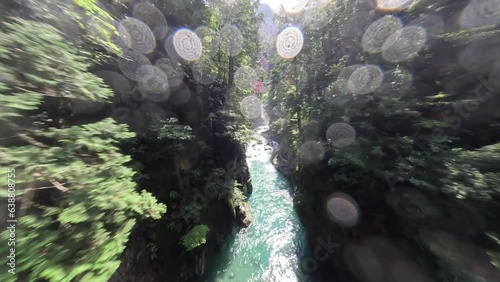 River and waterfall in the deep mountains of Odaicho Mie Japan by FPV drone photo