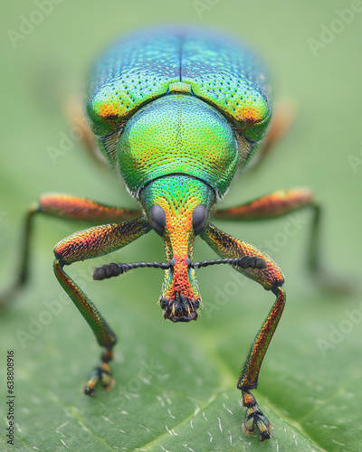Portrait of a colorful Leaf-rolling Weevil (Byctiscus betulae) © Rasmuscool99