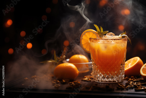 Orange fresh cocktail with light smoke