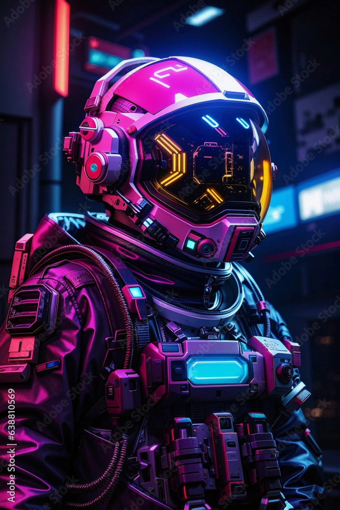 Cyberpunk Astronaut on Abstract Bright Background Cyberpunk Astronaut on Abstract Bright Background