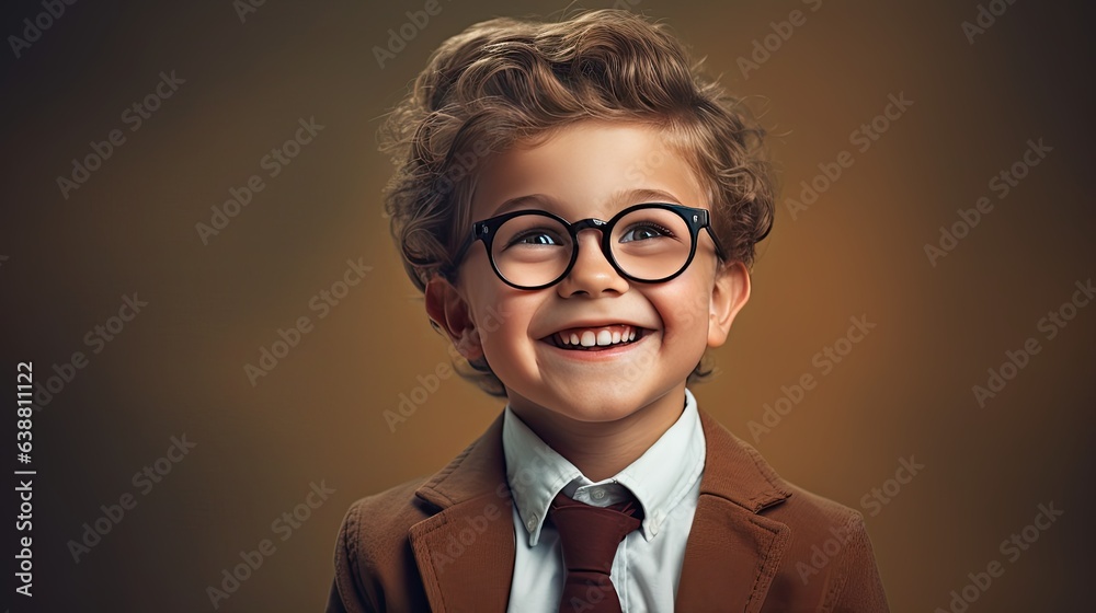 schoolboy wearing glasses, symbolizing the joy of learning and achievement, education concept