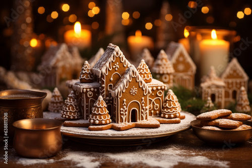 photo of cooking gingerbread cookies, houses 