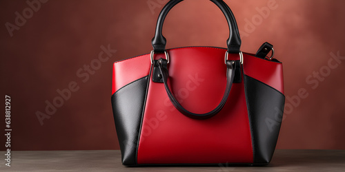 Beautiful trendy smooth youth women's stylish bag in red and black color on a studio background