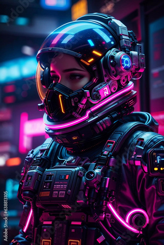 Cyberpunk Girl Astronaut on Abstract Bright Background © Voysla