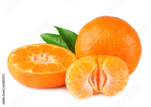 Tangerine and slices isolated on a white background.