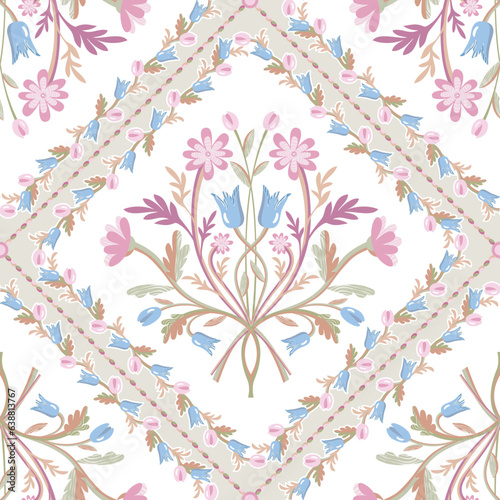 French Country Seamless Pattern with Floral Elements