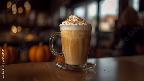 Glass cup with tasty pumpkin spice latte in a modern kitchen autumn Seasonal AI 