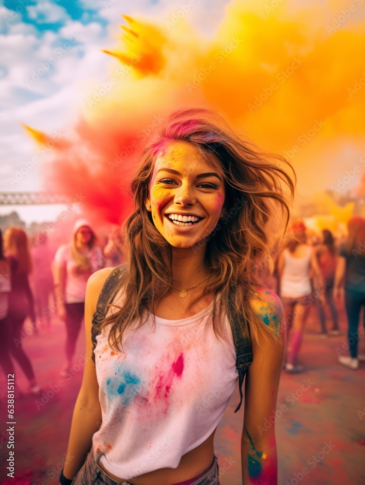 Charming young girl feeling happy at Holi color festival Charming young girl feeling happy at Holi color festival