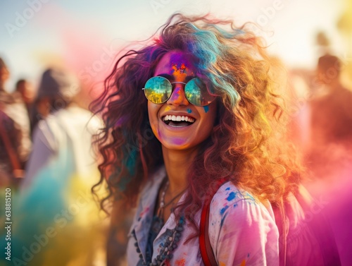 Charming young girl feeling happy at Holi color festival