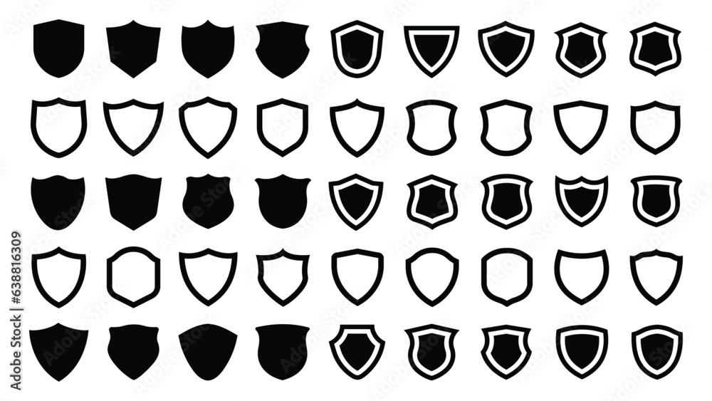 Shields icon set. Protect shield security line icons. Shield badge quality symbol. Shield security vector. Collection of security shield icons. Vector illustration Shields icon set. Protect shield security line icons. Shield badge quality symbol. Shield security vector. Collection of security shield icons. Vector illustration