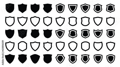 Shields icon set. Protect shield security line icons. Shield badge quality symbol. Shield security vector. Collection of security shield icons. Vector illustration