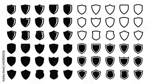 Set of security shield icons. Protect shield security line. Shield badge quality symbol. Vector illustration