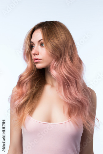 Young woman with ombre hair on a white background