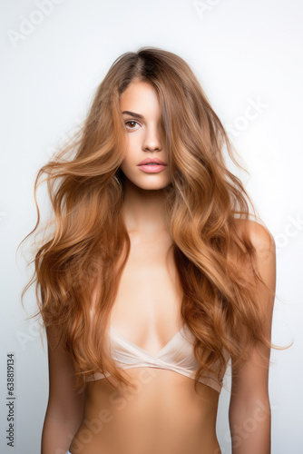 Young woman with ombre hair on a white background