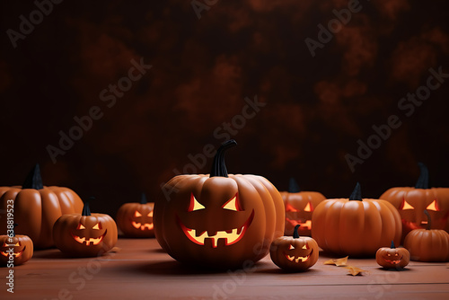 Halloween background group of spooky pumpkin halloween design 3d illustration