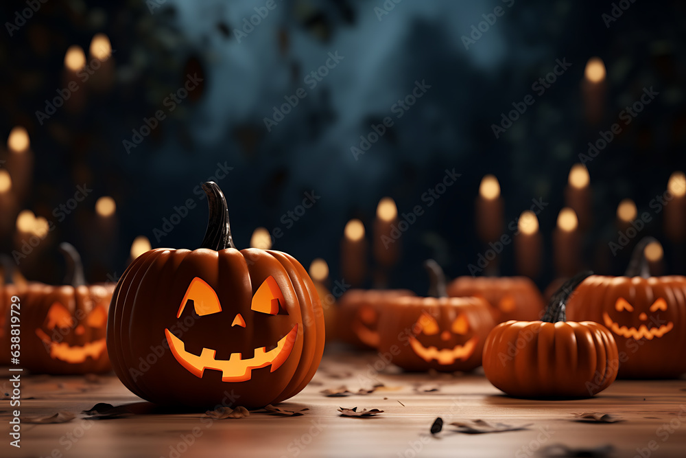 Halloween background group of spooky pumpkin halloween design 3d illustration - obrazy, fototapety, plakaty 