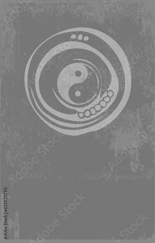 Yin Yang Vektor Symbol im abstrakten Kreis mit grauem Grunge Hintergrund - Stetiger Wandel, Veränderung