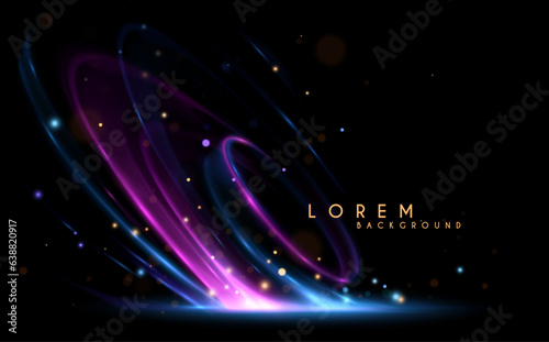 Abstract blue and violet light motion effect with sparks on black background