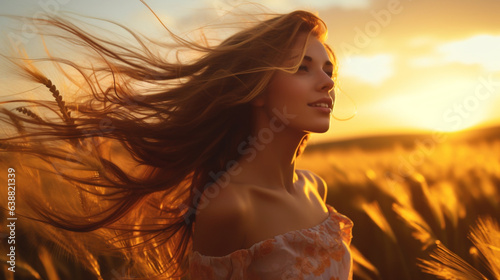 Freedom And Healthy Concept - Beautiful Young Girl Against Sunset generative Ai © GraphyPix