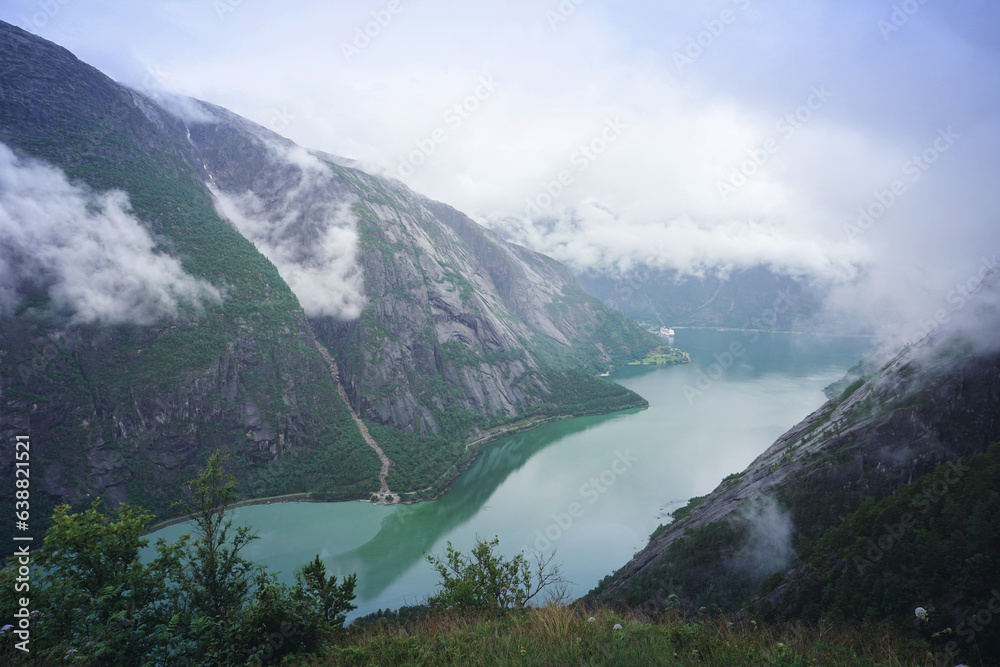 View of the Eidfjord in western Norway captured from the Kjeasen farm - clearly blue water.