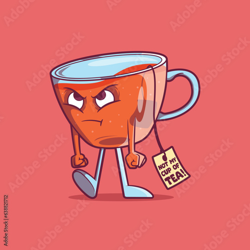 Cup of Tea character walking upset vector illustration. Emotions, drinks, funny design concept.