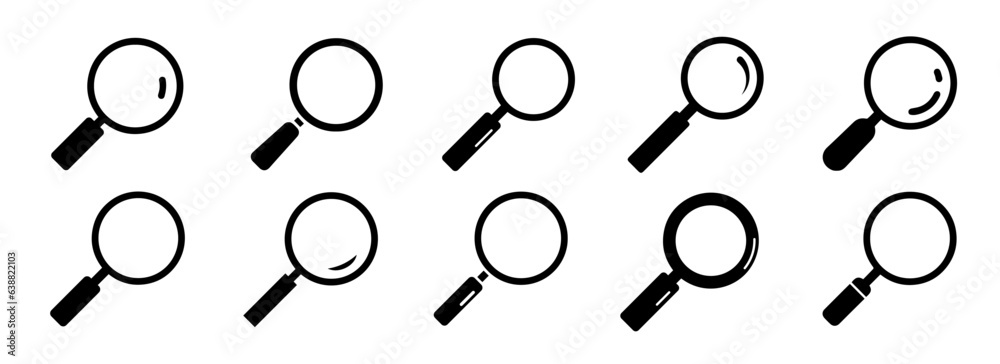 Magnifying glass icon collection. Black magnifier icons. Set of black search symbol collection Magnifying glass icon collection. Black magnifier icons. Set of black search symbol collection