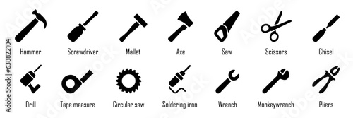 Tools icon collection. Construction instrument icon collection. Set of black tools icon for industrial, construction, mechanic