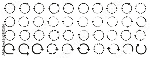Black circular arrow icon collection. Set of circle arrow icon. Round reload sign, recycle arrow, repeat icon collection. Arrow icon in black