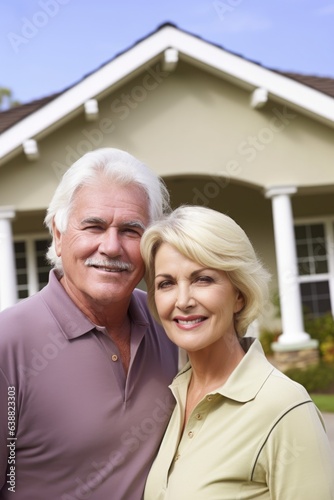 portrait of a mature couple standing outside their house