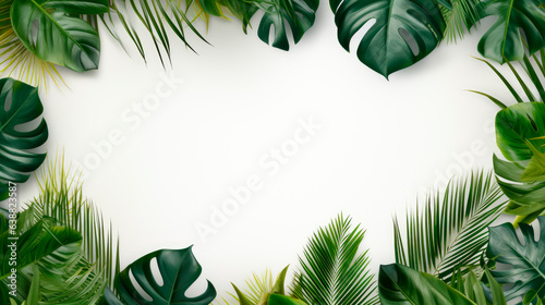 Top view exotic tropical leaves on a white background