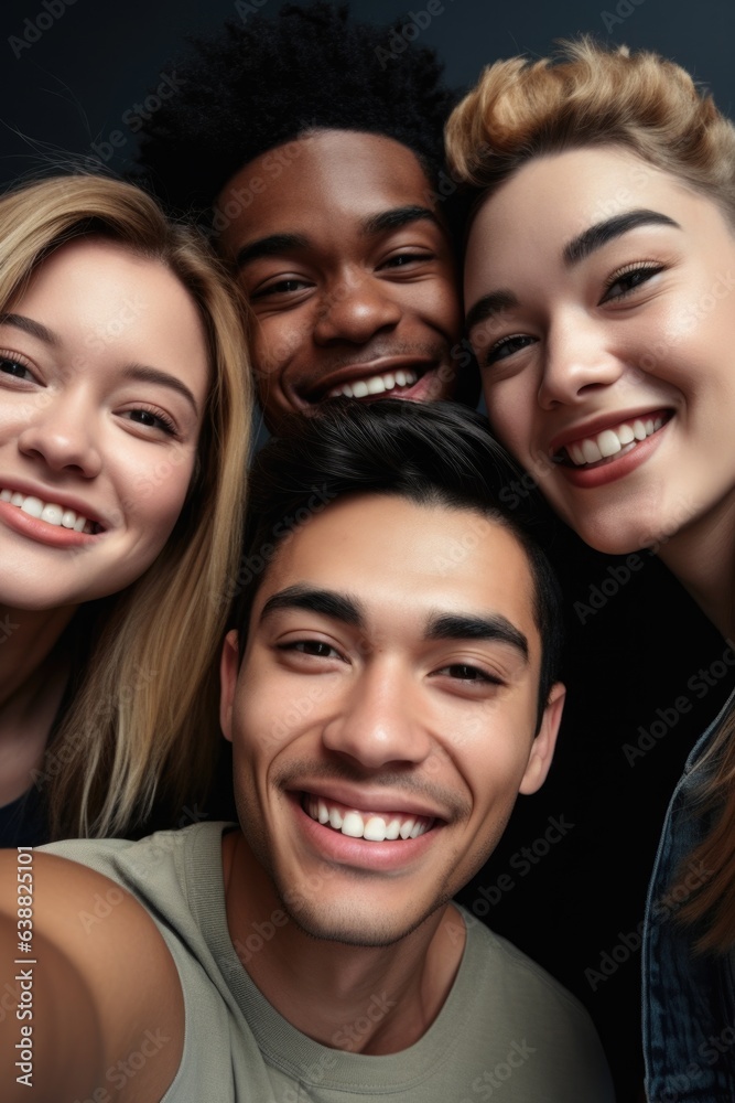 cropped shot of a diverse group of friends taking selfies together against a grey background cropped shot of a diverse group of friends taking selfies together against a grey background