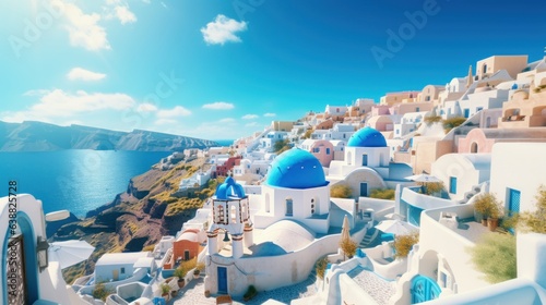 Panoramic view of Oia town on Santorini island, Greece