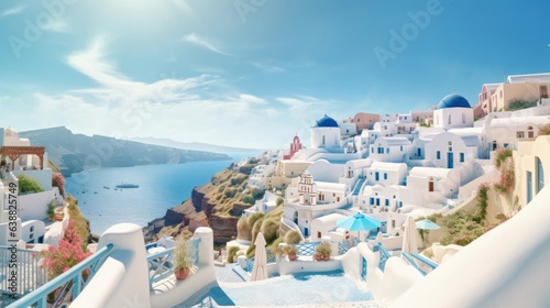 Panoramic view of Oia village on Santorini island, Greece