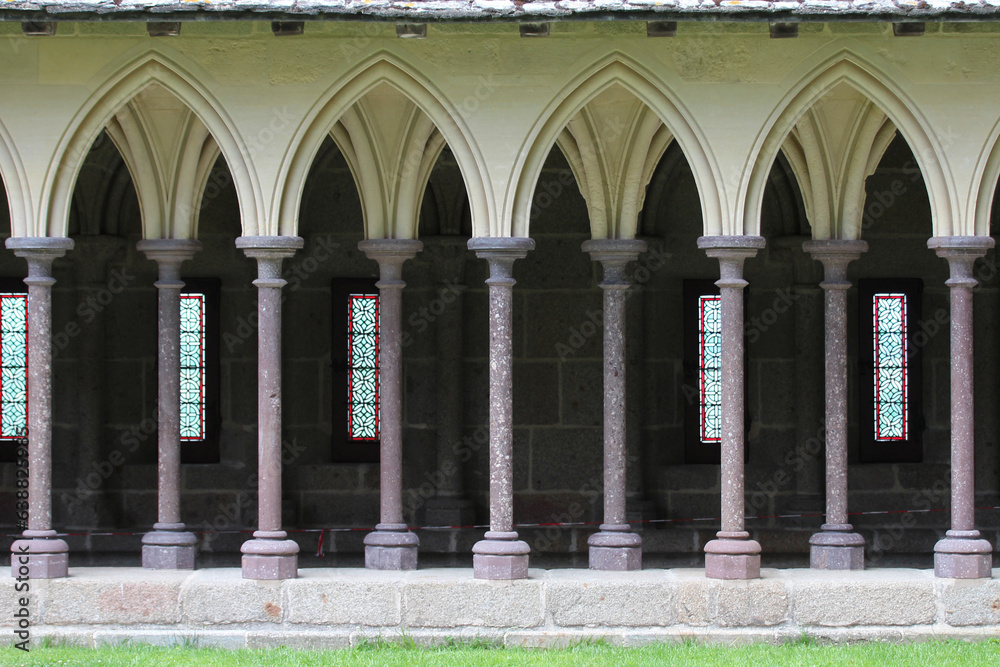 Fototapeta premium cloister at a medieval abbey at le mont-saint-michel in normandy (france) 
