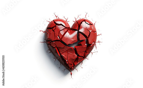 Broken heart on white background close-up. A colorful conceptual illustration of a symbol of love that has cracked. Design of a postcard, cover, greeting for Valentine's Day.