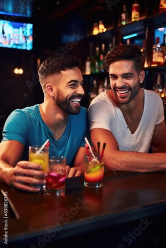 shot of two friends hanging out together at a bar with their drinks