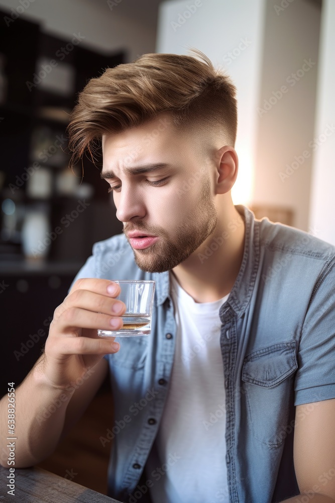 cropped shot of a handsome young man taking medication at home cropped shot of a handsome young man taking medication at home
