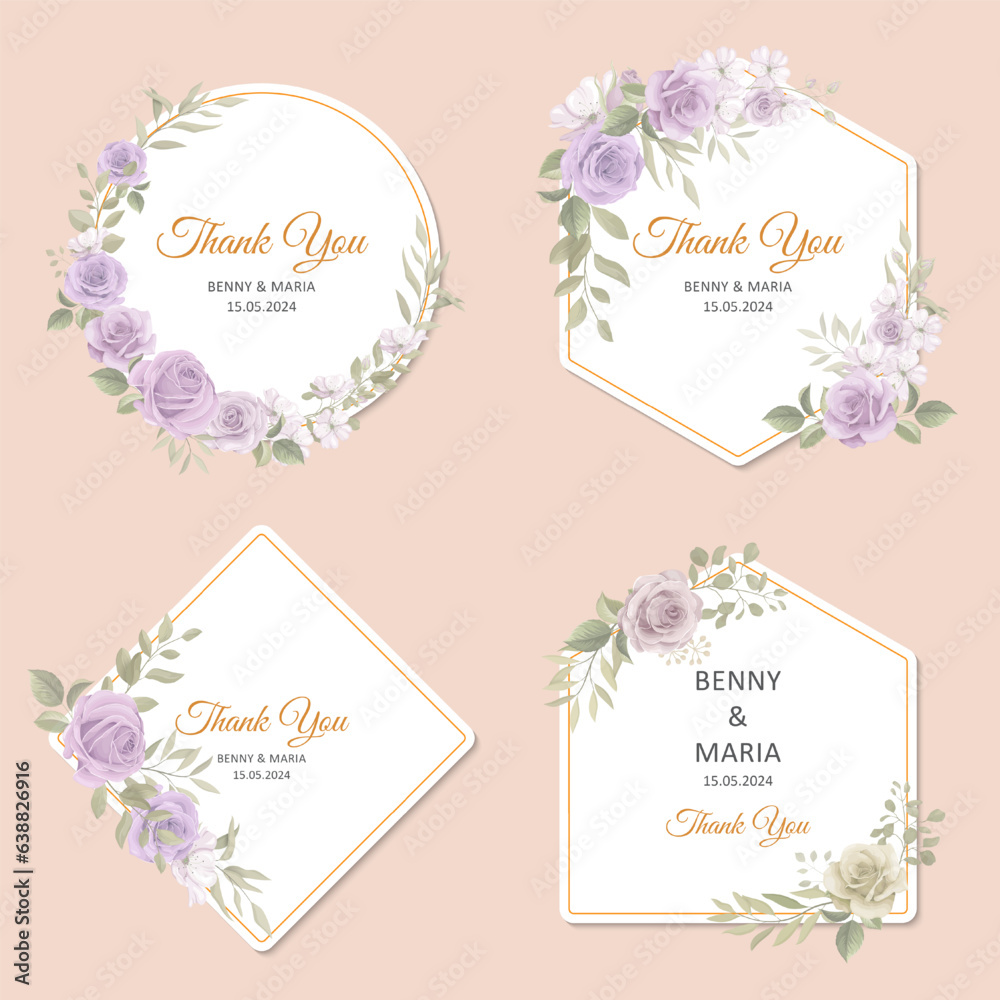 Collection of modern hand drawn floral labels