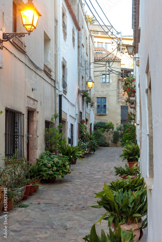 Fototapeta Naklejka Na Ścianę i Meble -  Picturesque Cobblestone Street in Tossa de Mar's Old Town