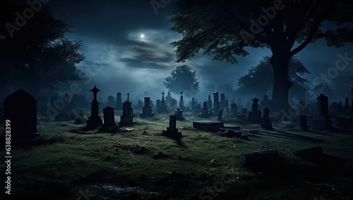 Gravestones in the old cemetery at night. Halloween concept. © Meow Creations