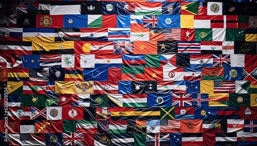 Colorful flags of the world. Background from many flags of the world. photo