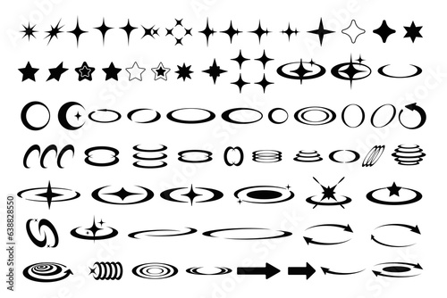 Set of abstract isolated retro futuristic geometric elements in y2k style. Collection with symbols and shapes for template, poster, web, landing page, stickers