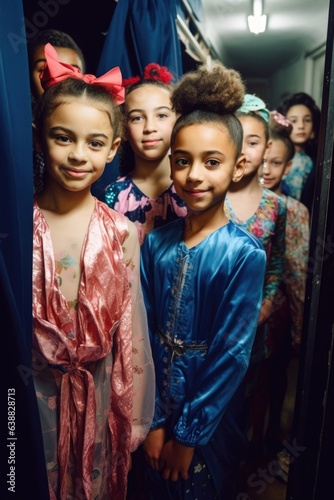 cropped shot of a group of young performers in the wings ready to go on stage