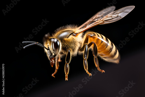 Bee flying on black background