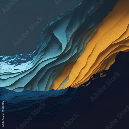 Photo of a vibrant blue and orange abstract background with a protruding piece of paper