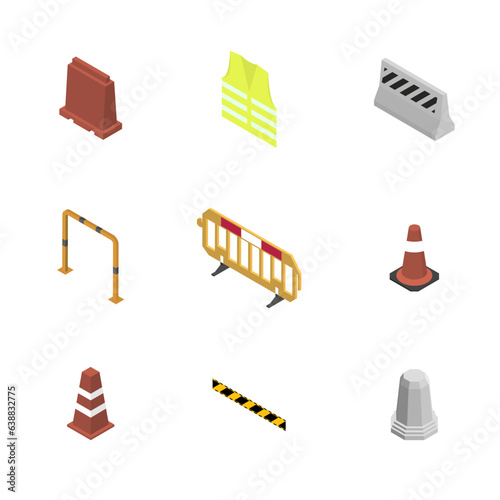 Under construction design elements, flat 3D isometric style.