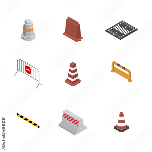 Under construction design elements, flat 3D isometric style.