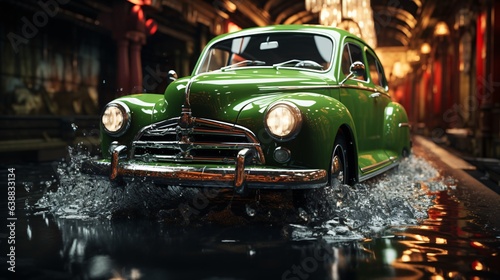 Generative AI. Green vintage car © TrySmartArt