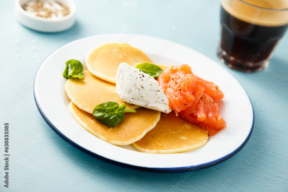 Savory pancakes with salmon and cream cheese Savory pancakes with salmon and cream cheese