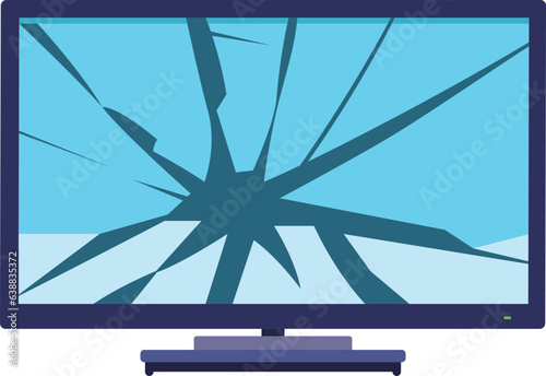 TV or LED, LCD monitor with a broken screen flat style vector illustration, cracked Television, cracked Computer monitor screen stock vector image